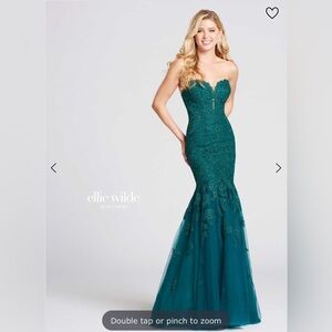 ELLIE WILDE lace appliqué tulle mermaid sheer corset gown in emerald Size 4